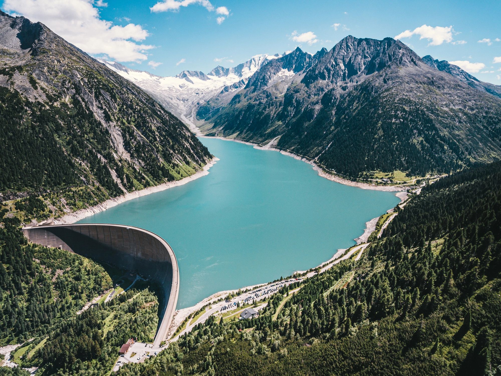 Austrian alpine reservoir and mountain scenery