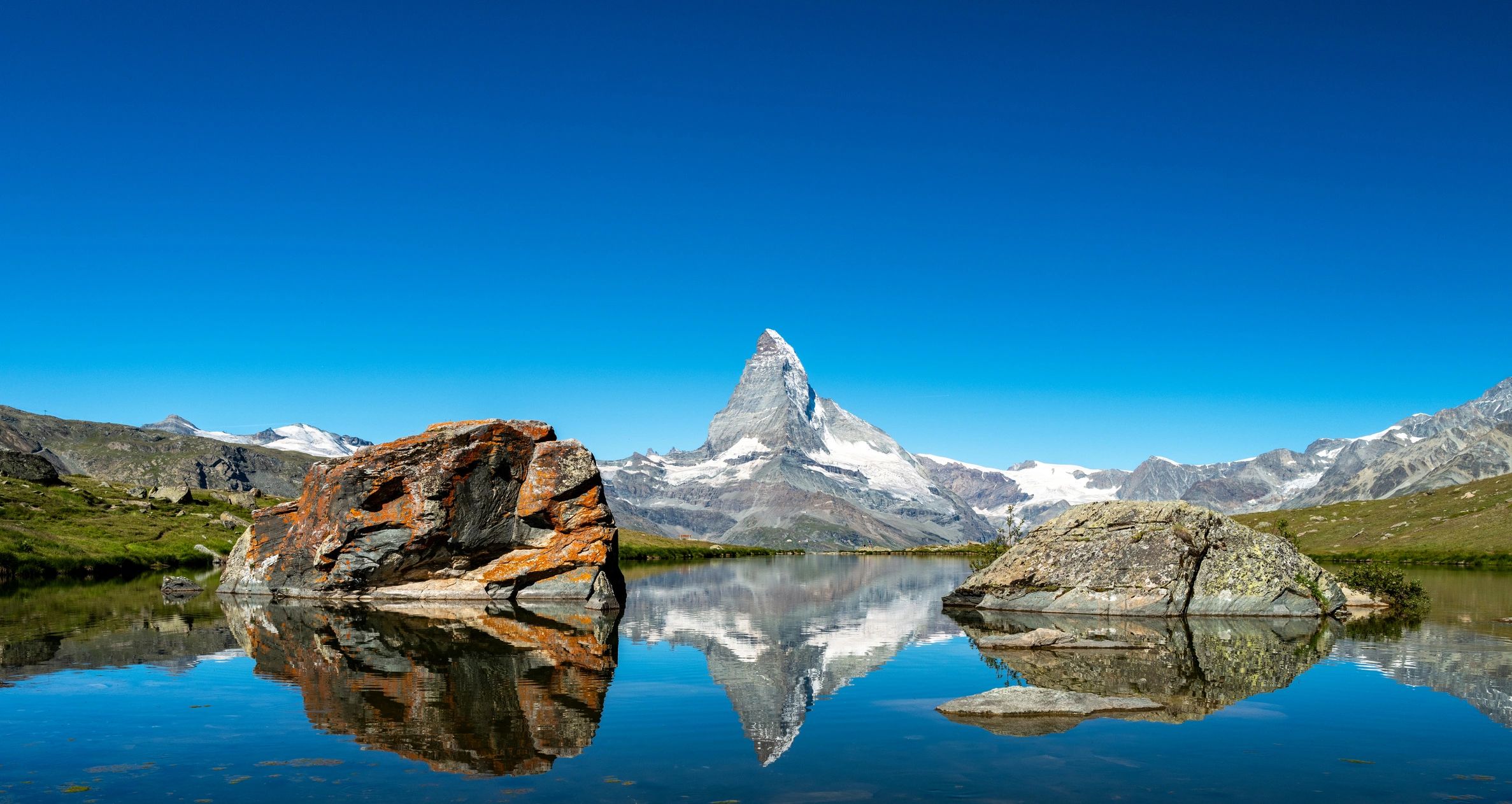 Switzerland travel - beautiful scenic view of the Matterhorn reflection in Stellisee