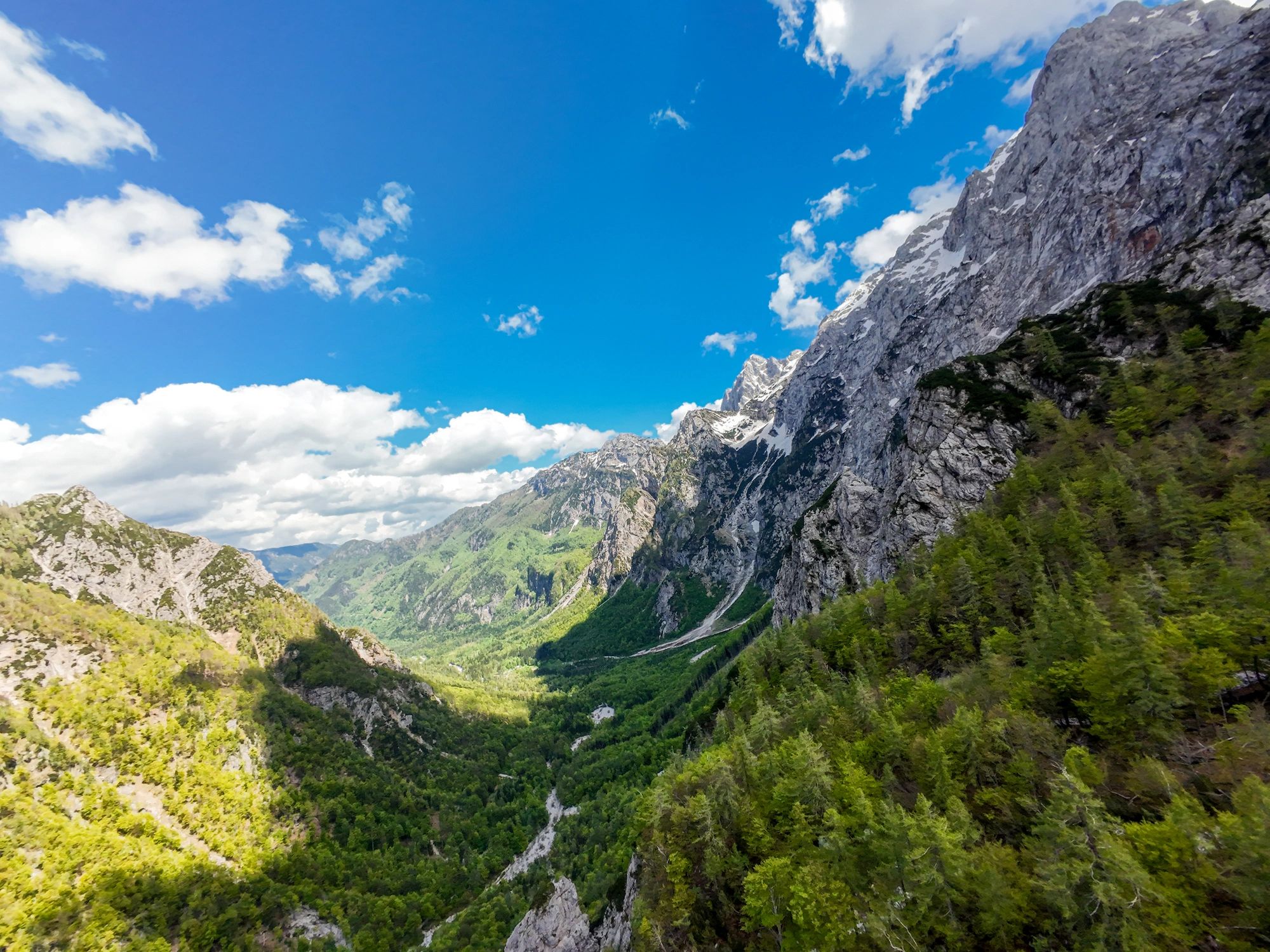 Amazing view of mountain valley in sunny weather, beautiful view of nature. Logarska valley in Slovenia