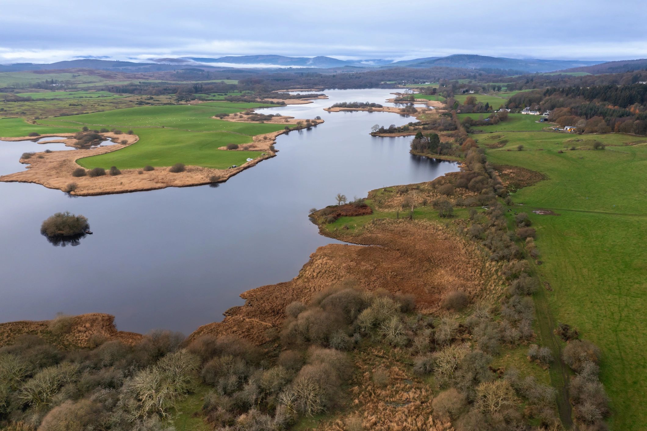High angle view of a loch in rural Scotland