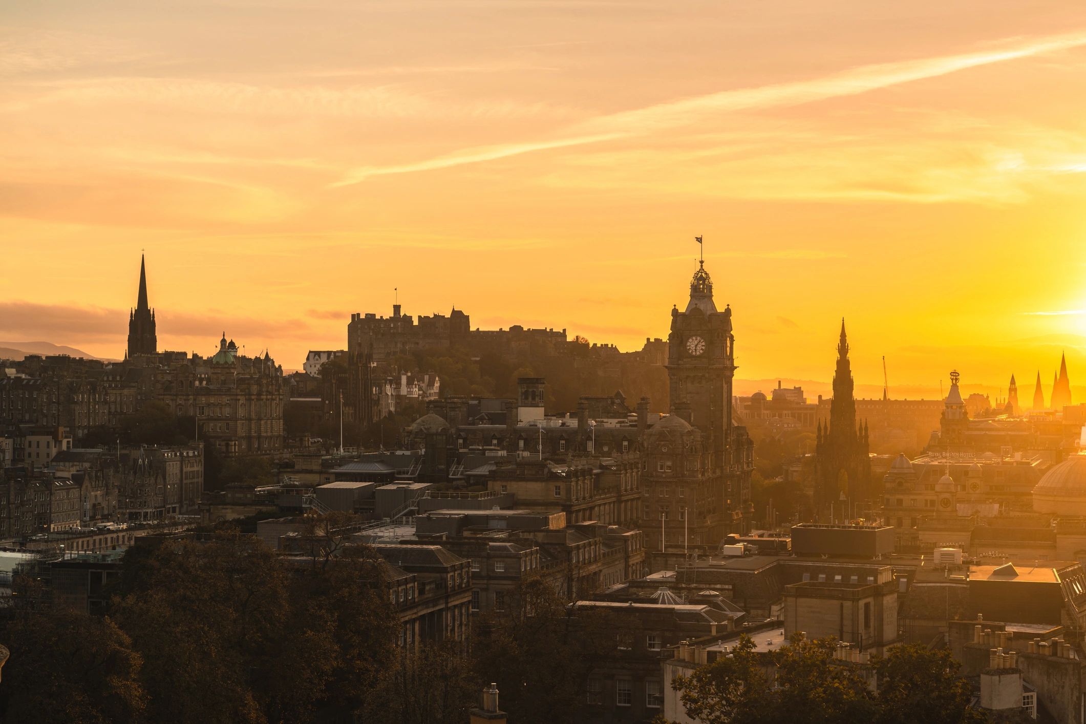 Edinburgh skyline at sunset