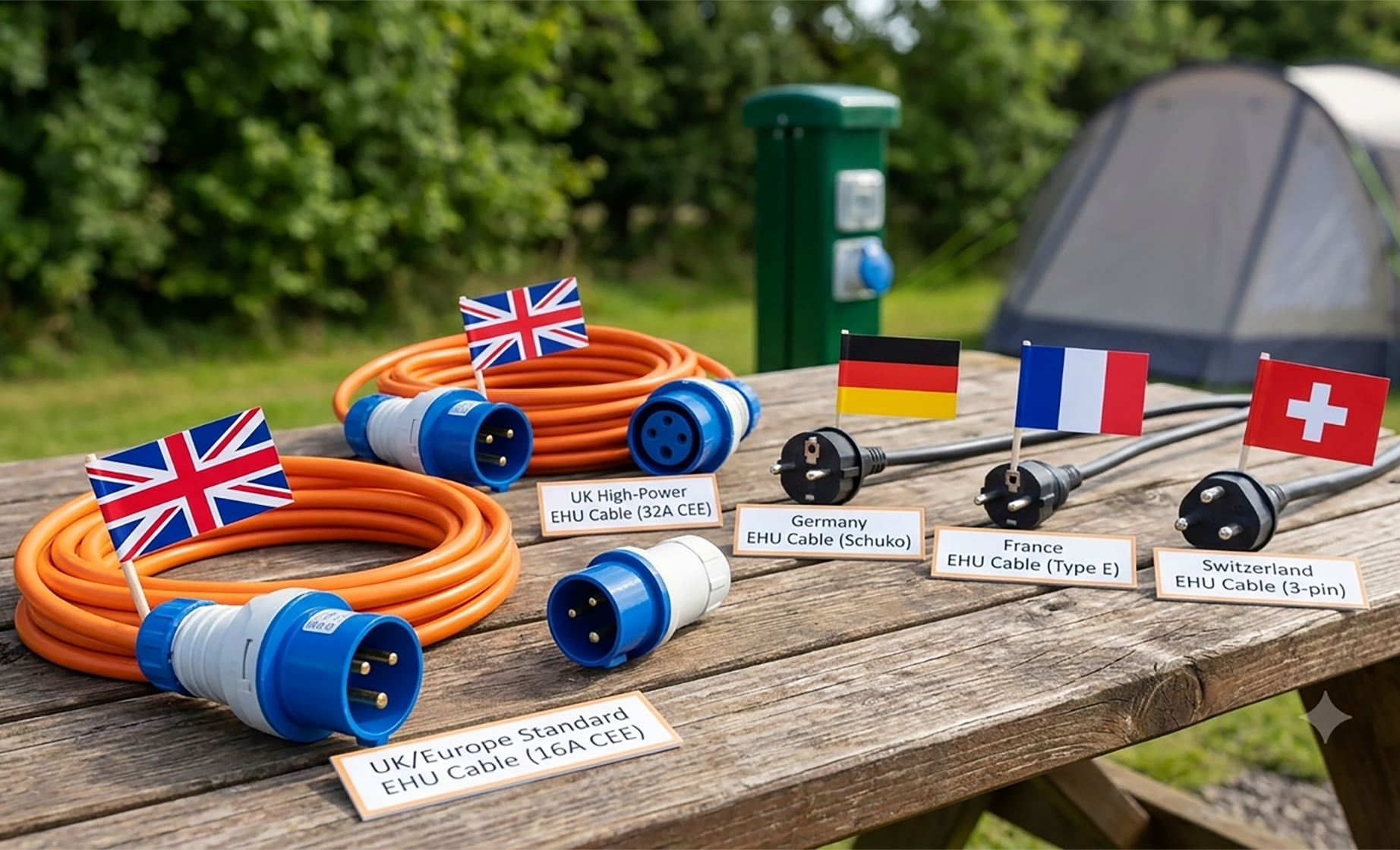 Motorhome electric hook-up connector types for different European countries