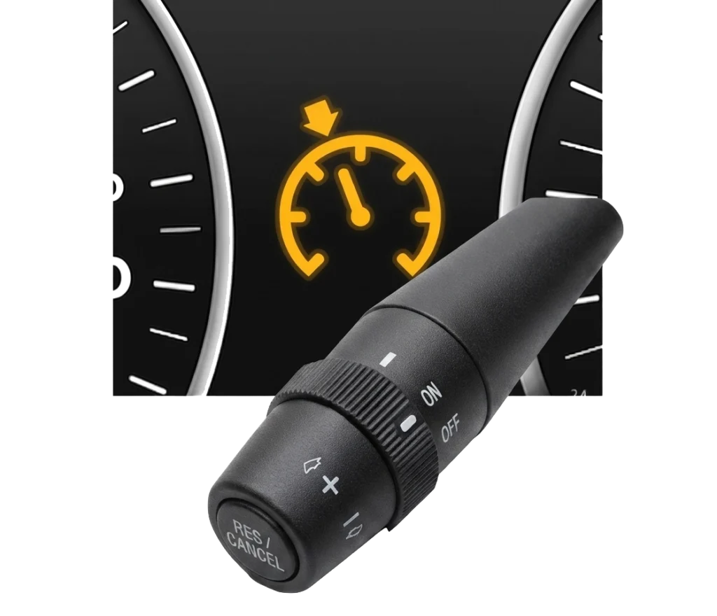 Annotated Fiat Ducato steering wheel showing cruise control buttons and dashboard icon