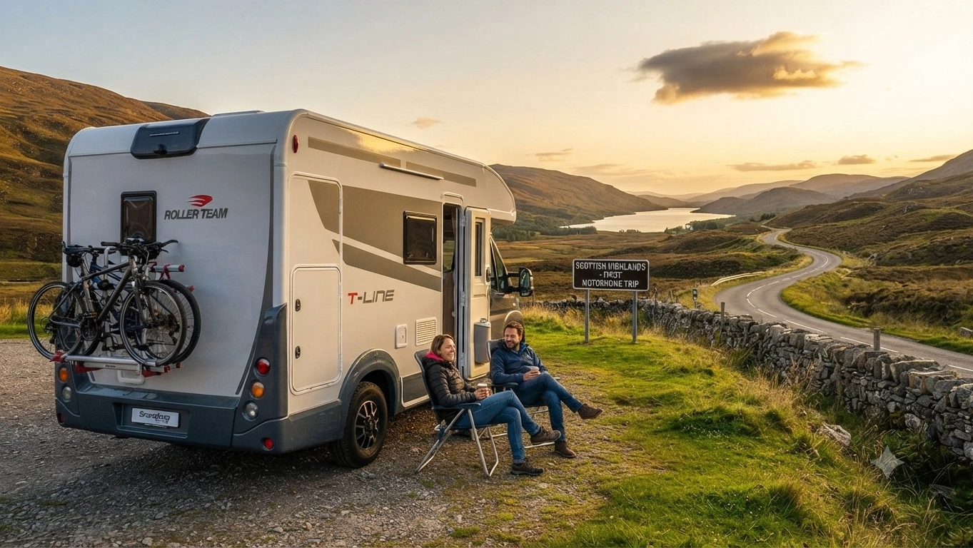Motorhome set up for comfortable touring in changing weather