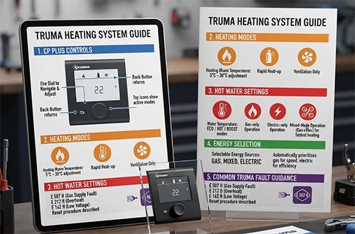 Truma heating control panel and heating system reference