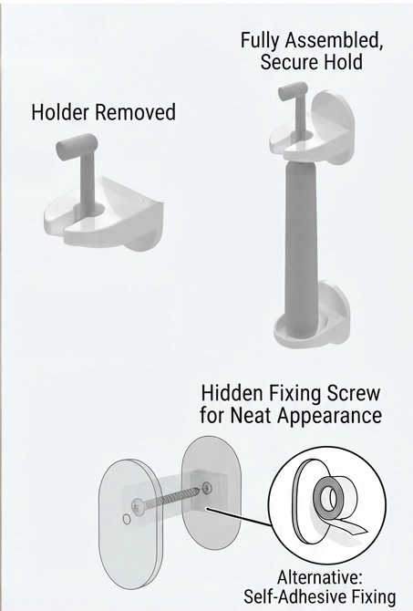 Electric toothbrush wall holder mounting assembly illustration for motorhomes and caravans