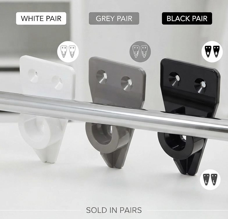 Roller Team motorhome wardrobe rail brackets pair in white, grey and black